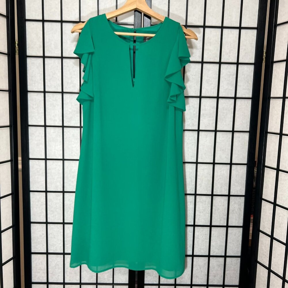 Vince Camuto Green Shift Dress Short Ruffle Sleeves Women Size 10